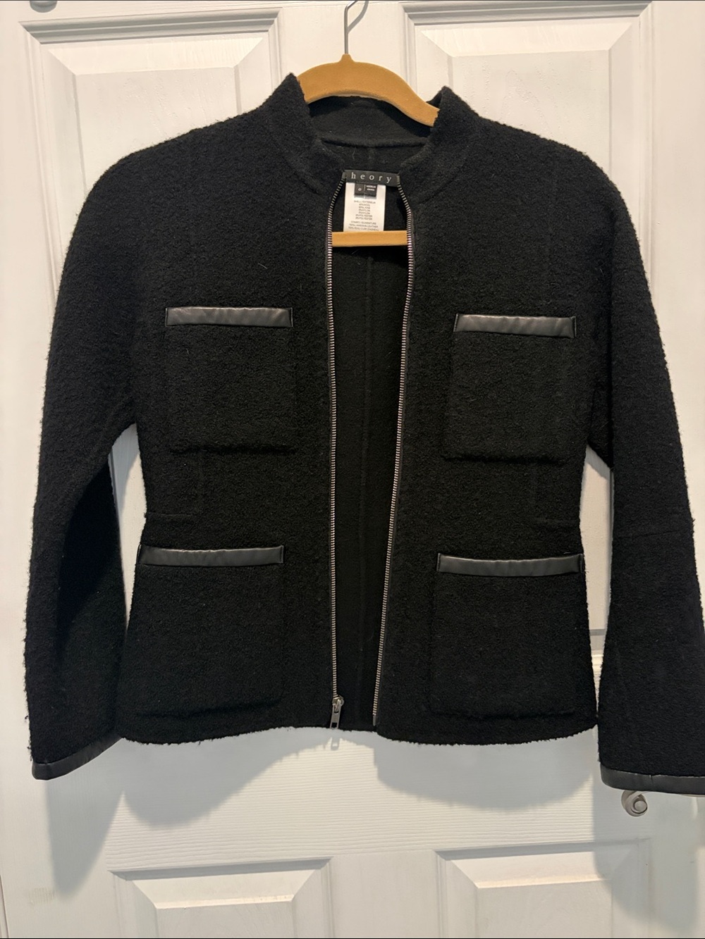 Theory Black Bouclé Zip Jacket with Trimmed Pockets
